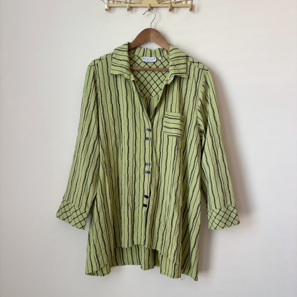 Habitat Striped Button Down Tunic Top Large Lagenlook Art To Wear - Picture 9 of 9